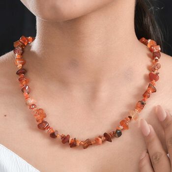 Karneol, Feueropal Halskette ca. 50 cm Messing platiniert ca. 195.00 ct