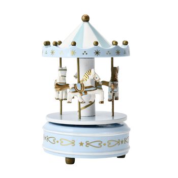 4-Pferde Holz Karussell Spieluhr, Gr&ouml;&szlig;e 18x10 cm, Hellblau