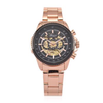 GENOA TIME - Bicolor-Armbanduhr, Reiner Edelstahl, schwarz-silberfarben, Automatik, 3 ATM wasserdicht