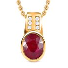 Afrikanischer Rubin (Fissure gefüllt), Weißer Zirkon Schmuckset 925 Silber vergoldet ca. 2.41 ct