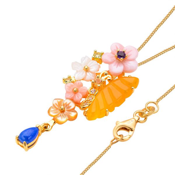 Jardin Kollektion - Gelber Jade und rosa Perlmutt-Anhänger mit Kette, 925 Silber Gelbgold Vermeil ca. 3.49 ct image number 4