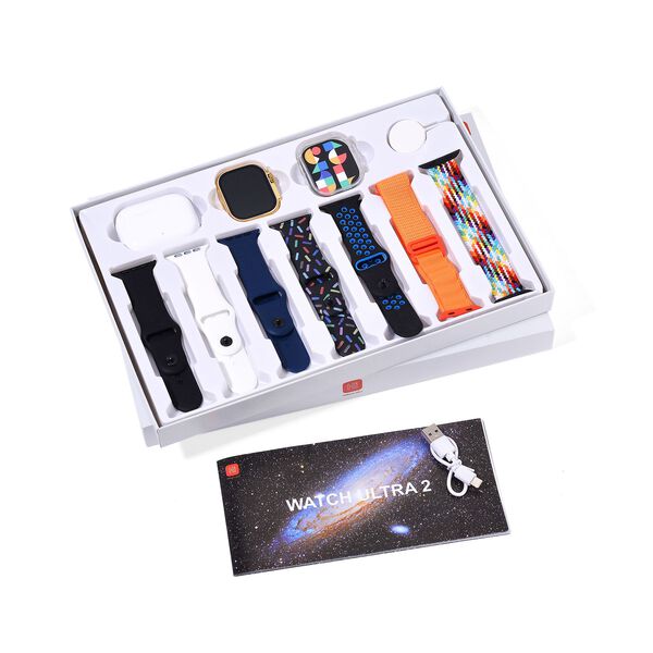 I20 Ultra 2 Max Suit - 10-in-1 Smartwatch-Komplettset mit Smartwatch, Gold-Drehkrone, Kopfhörern, Displayschutz, Ladekabel und 7 Wechselarmbändern, goldfarben image number 7