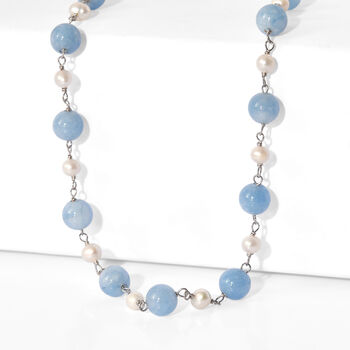 EVER TRUE Milchiger Aquamarin, S&uuml;&szlig;wasser Perle Halskette ca. 50 cm Nickelfreies Messing Platiniert