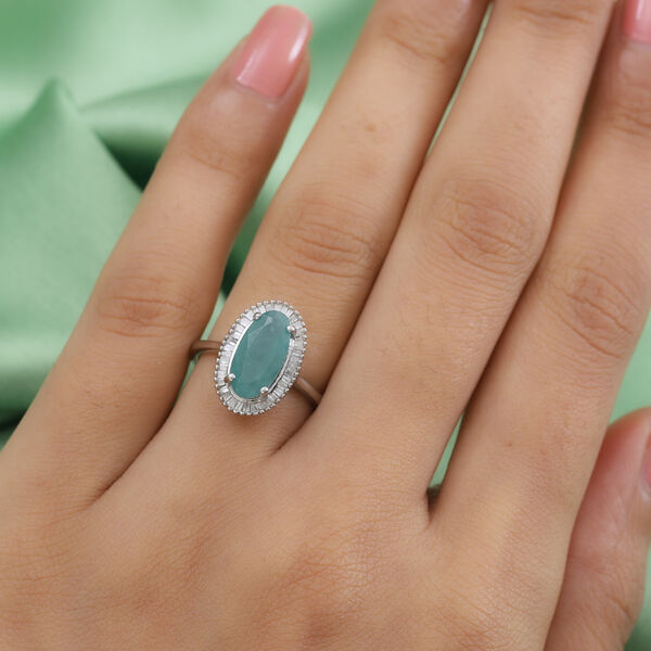 Grandidierit und Diamant Halo Ring 925 Silber Platin-&Uuml;berzug image number 3