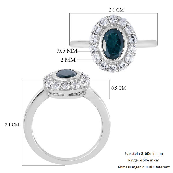 Blaugr&uuml;ner Grandidierit und Zirkon Halo Ring 925 Silber Platin-&Uuml;berzug image number 6