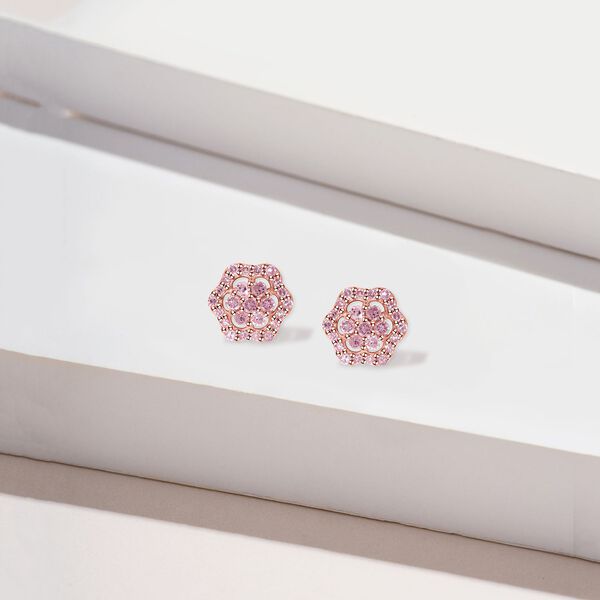 Rosa Diamant florale Ohrstecker in Silber image number 2