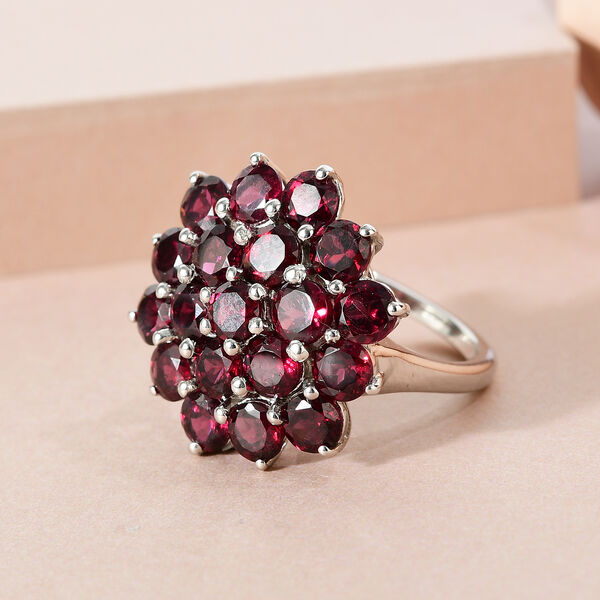 Rhodolith Granat Cluster Ring 925 Silber platiniert  ca. 6,57 ct image number 2