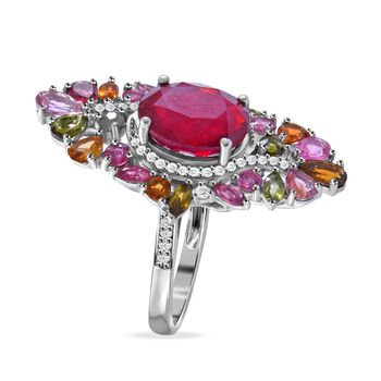 Afrikanischer Rubin (Fissure gef&uuml;llt), mehrfarbiger Turmalin und Zirkon-Ring - 8,36 ct.