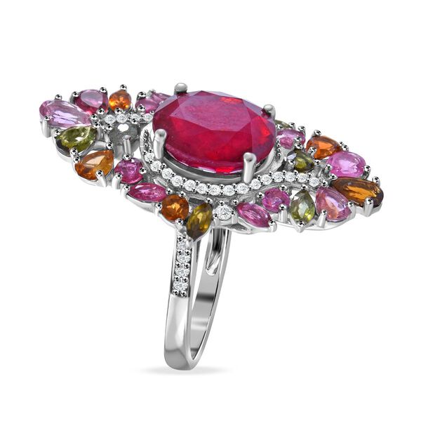 Afrikanischer Rubin (Fissure gef&uuml;llt), mehrfarbiger Turmalin und Zirkon-Ring - 8,36 ct. image number 3