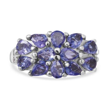 Tansanit und wei&szlig;er Zirkon Ring, 925 Silber platiniert (Gr&ouml;&szlig;e 16.00) ca. 1.71 ct