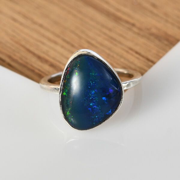 Boulder Opal Triplett Ring 925 Silber Platin-&Uuml;berzug image number 2