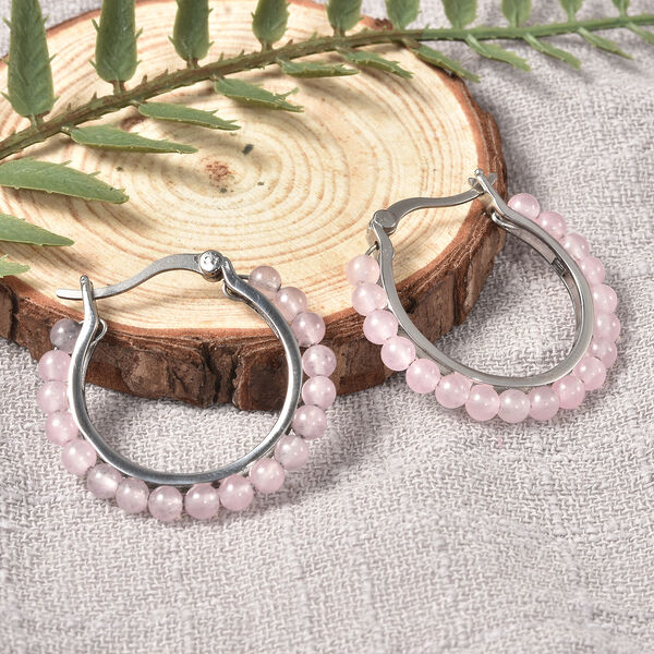 Rosenquarz-Creolen, Edelstahl ca. 3,50 ct image number 2