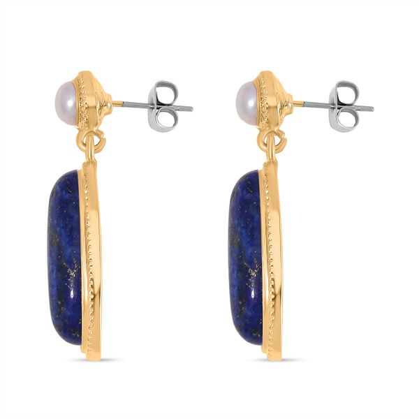 Lapislazuli und weiße Süßwasserperle Ohrringe - 30 ct. image number 4