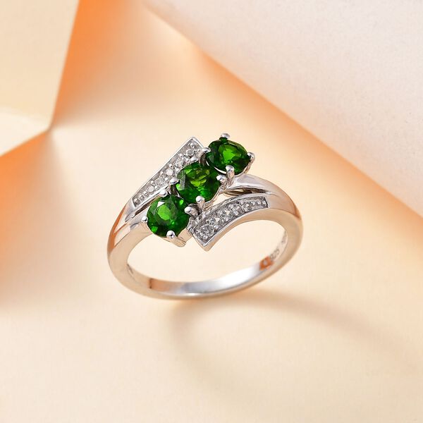 Nat&uuml;rlicher Chromdiopsid, Wei&szlig;er Zirkon Ring 925 Silber rhodiniert (Gr&ouml;&szlig;e 17.00) ca. 1,29 ct image number 2