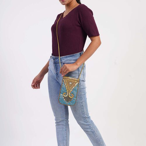 Bestickte Crossbody-Handytasche, Größe 8,5x5,25 cm, Blau image number 1