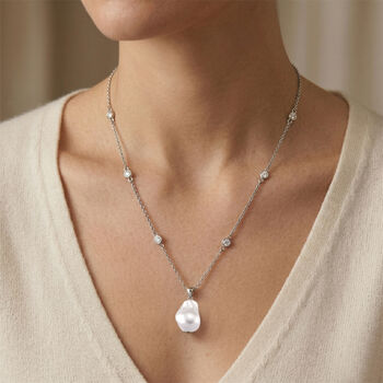 EverTrue wei&szlig;e Zirkonia und wei&szlig;e Muschelkernperle 50cm Halskette