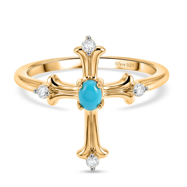 D'Joy AA Sleeping Beauty T&uuml;rkis, Wei&szlig;er Zirkon Ring 925 Silber 750 Vergoldet (Gr&ouml;&szlig;e 21.00) ca. 0,31 ct