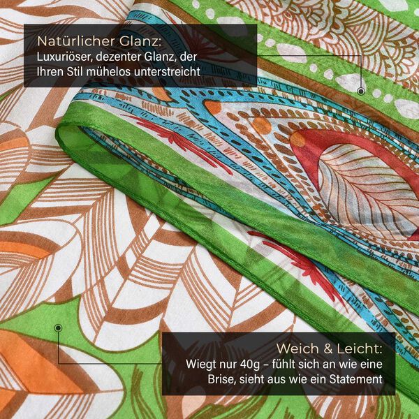 LA MAREY Schal aus 100 % Maulbeerseide, 195&times;110 cm, gr&uuml;n-orange image number 2