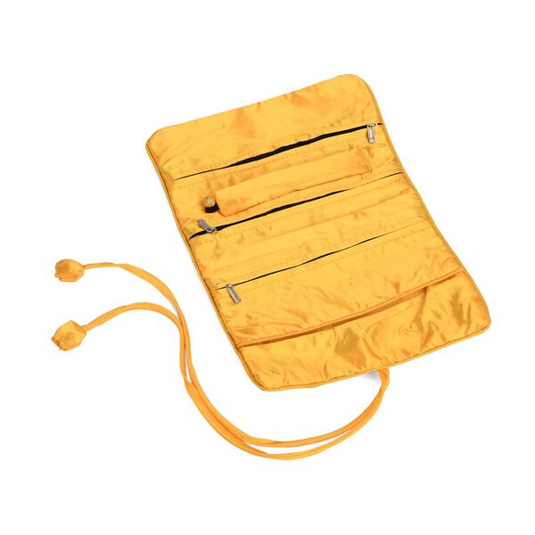 Reise-Schmuckrolle mit Stickmuster 1 Organizer + 5 Silberputzt&uuml;cher Satin, Gelb image number 4