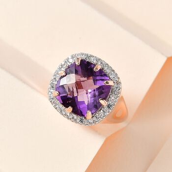 AAA Rose De France Amethyst und Zirkon Ring - 7,12 ct.