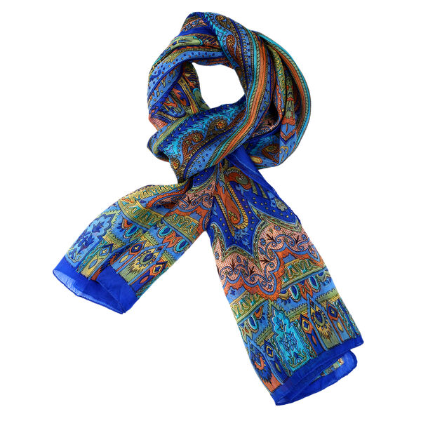 100% Natur Seide, Designer Schal, 50x160 cm, K&ouml;niglich Blau image number 4