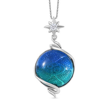 GP Celestial Kollektion- Blaues Muranoglas aus Italien, Zirkon und blauer Saphir Anh&auml;nger mit 50cm Kette