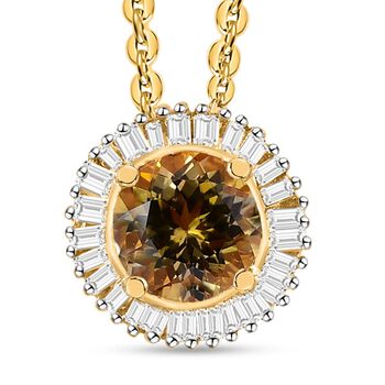 AA Nat&uuml;rlicher goldener Tansanit und wei&szlig;er Diamant Anh&auml;nger mit Kette, 925 Silber Gelbgold Vermeil ca. 1.12 ct