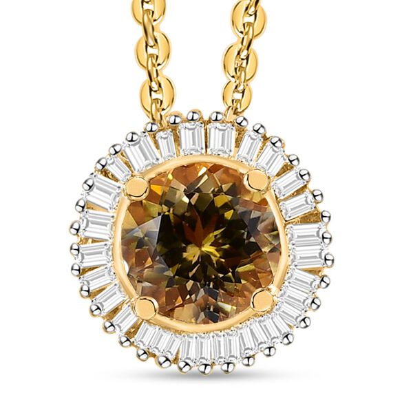 AA nat&uuml;rlicher, goldener Tansanit und Diamant-Anh&auml;nger mit 50cm Kette - 1,12 ct.
