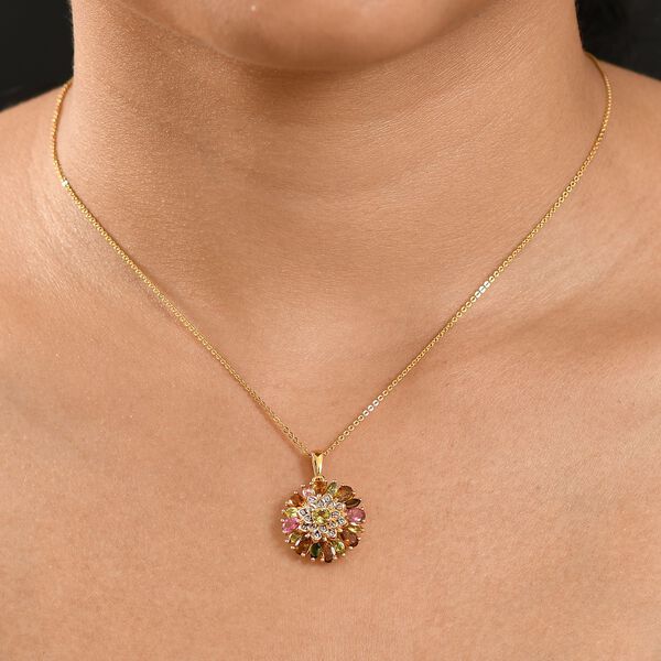 Naturbl&uuml;te-Mehrfarbig-Turmalin Schmuckset 925 Silber 750 Gelbgold Vermeil ca. 2,83 ct. image number 3