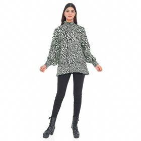 TAMSY - Damen Bluse mit Blattmuster, Größe 40, Grün