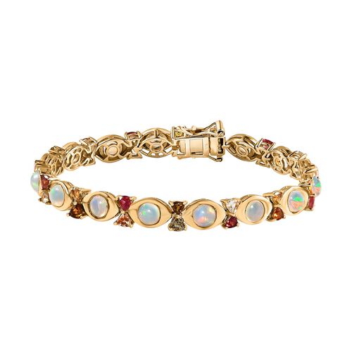 Natürlicher, äthiopischer Welo Opal, mehrfarbiges Turmalin Armband, ca. 18 cm, 925 Silber Gelbgold Vermeil, ca. 8.96 ct image number 0
