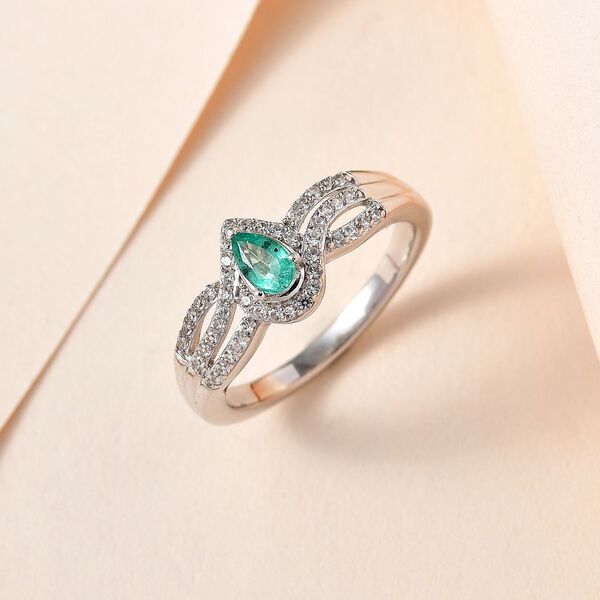 AAA Smaragd und Zirkon Ring - 0,60 ct. image number 2
