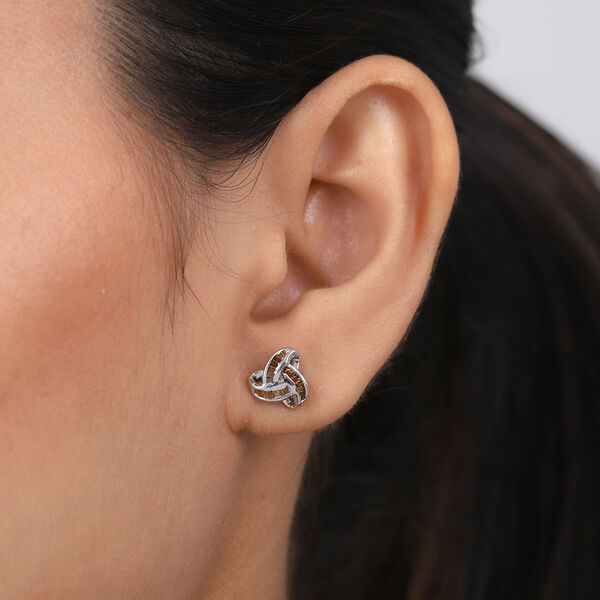 D'Joy rote Diamant Liebesknoten Ohrstecker, 925 Silber platiniert - 0,25 ct. image number 3