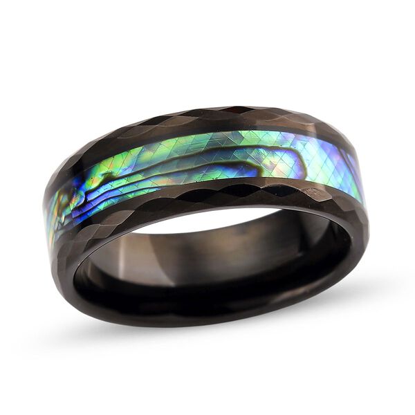 Abalone Muschel Ring Reines Wolframcarbid IP-Schwarz-Plattierung (Größe 16.25) image number 3