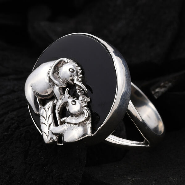 Royal Bali Kollektion - schwarzer Spinell-Ring, 925 Silber  ca. 14,23 ct image number 1