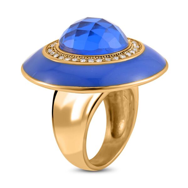 Blauer Kristall, Wei&szlig;er Kristall Ring, 316L Edelstahl emailliert, (Gr&ouml;&szlig;e 17.00) image number 4