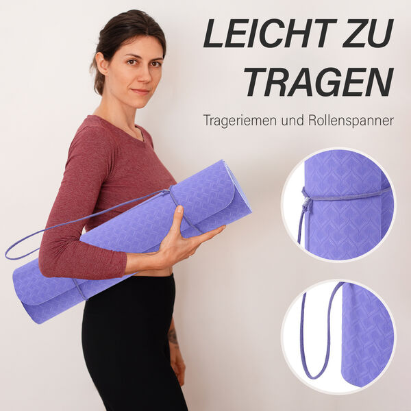 Rutschfeste Fitness-Yogamatte mit Trageriemen, Lila image number 5
