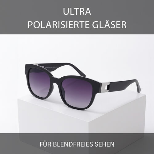 Sonnenbrille mit UV400-Schutz, eckige Gläser, schwarzer Rahmen mit Farbverlaufsgläsern image number 1