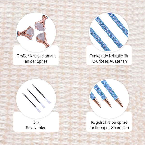 3er-Set Kristallkugelschreiber leuchtender Stift -Blau mit Ersatztinte, Blau image number 5
