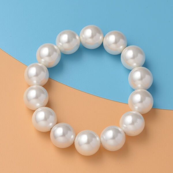 Flexibles, wei&szlig;es Muschelkernperlen-Armband, ca. 19 cm image number 2