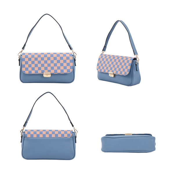 Kunstleder Designertasche mit Karo-Muster, Blau image number 4