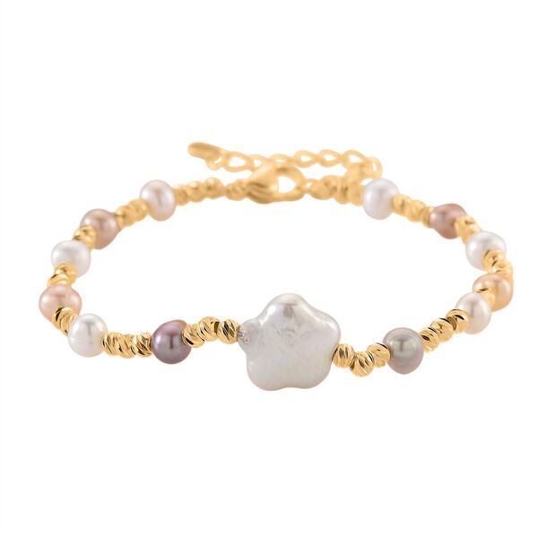 Wei&szlig;es und mehrfarbiges S&uuml;&szlig;wasser Perle 16,5+3,5cm Armband in Goldton