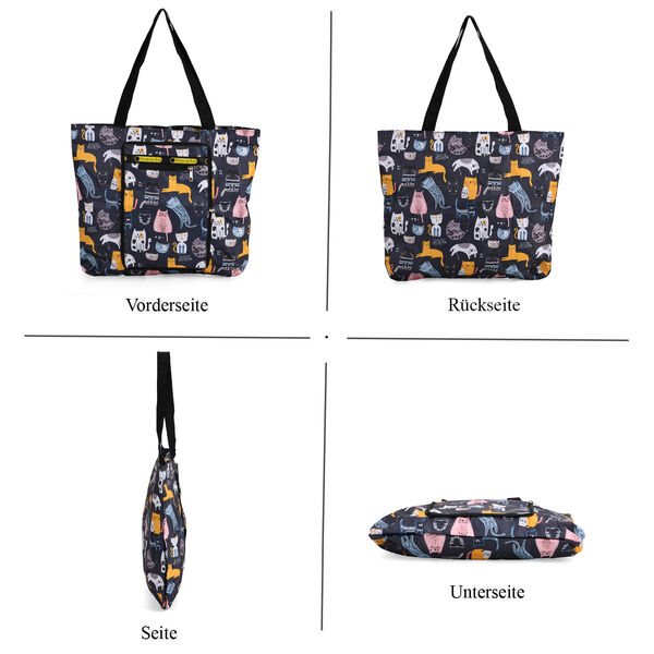 Faltbare Einkaufstasche aus wasserabweisendem Polyester, Katzendesign, 40x43 cm, Tragegriffe 22 cm, Mehrfarbig image number 3