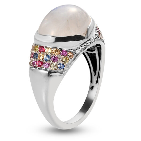 Regenbogen Mondstein und mehrfarbiger Saphir-Ring, 925 Silber  ca. 9,06 ct image number 6