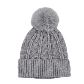 Strickmütze mit Bommel, weiches Mischgewebe, Einheitsgröße, Silbergrau