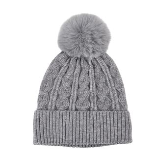 Strickmütze mit Bommel, weiches Mischgewebe, Einheitsgröße, Silbergrau