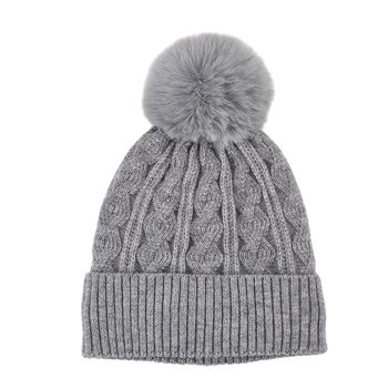 Strickm&uuml;tze mit Bommel, weiches Mischgewebe, Einheitsgr&ouml;&szlig;e, Silbergrau