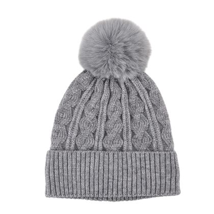 Strickm&uuml;tze mit Bommel, weiches Mischgewebe, Einheitsgr&ouml;&szlig;e, Silbergrau