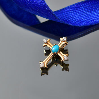 D'Joy AA Sleeping Beauty T&uuml;rkis, Wei&szlig;er Zirkon Anh&auml;nger 925 Silber 750 Vergoldet ca. 0,32 ct.