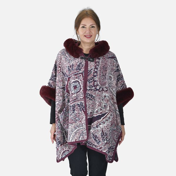 LA MAREY Kunstfell Poncho, Burgunder image number 4